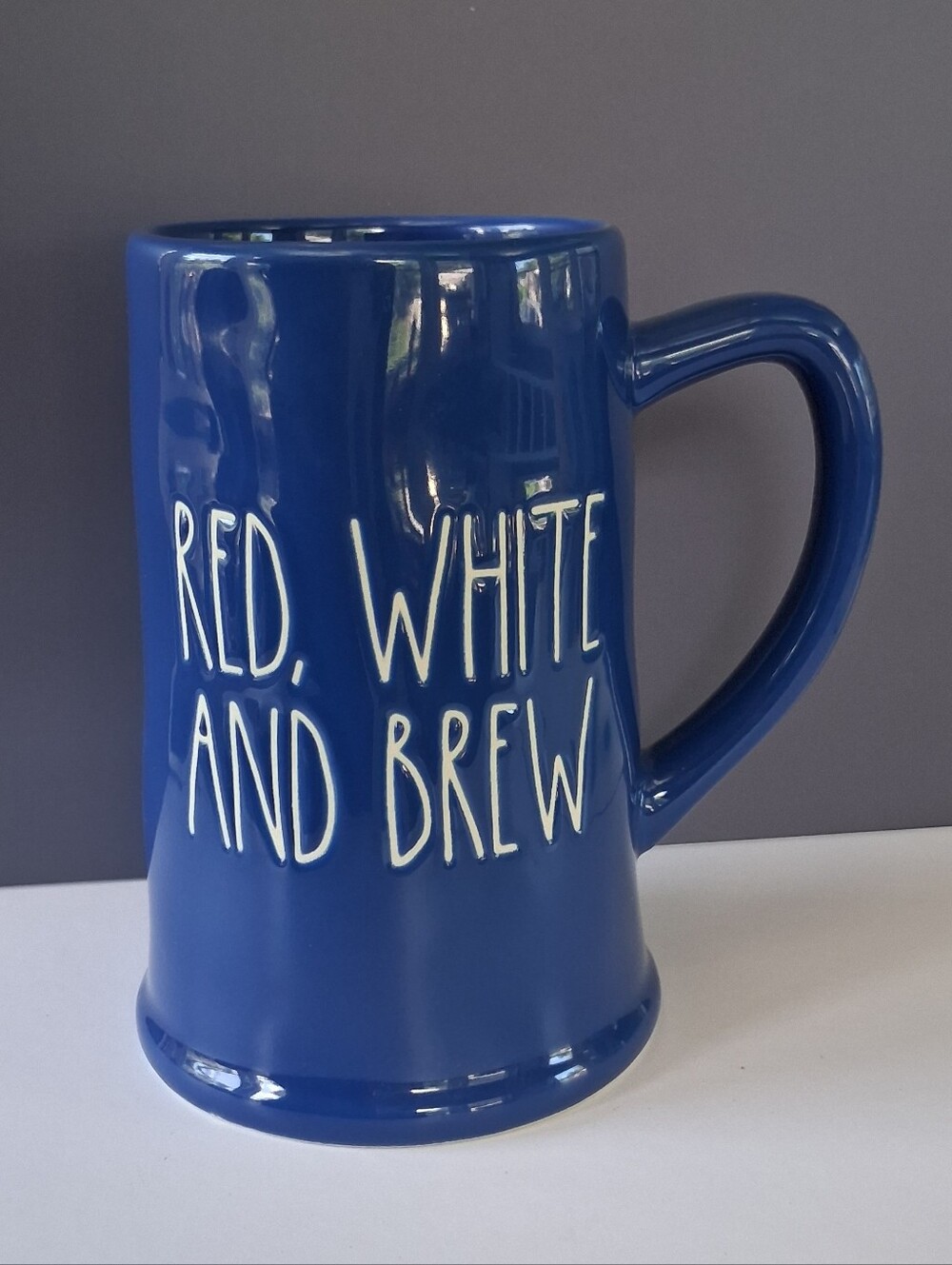 Rae Dunn Blue Ceramic 'Red, White and Brew' Patriotic Coffee Mug